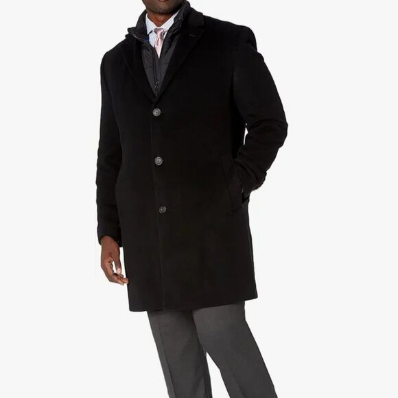 Calvin Klein Men’s Plaza Wool-Cashmere Blend Overcoat Trench Coat Black - 44L - Picture 2 of 12